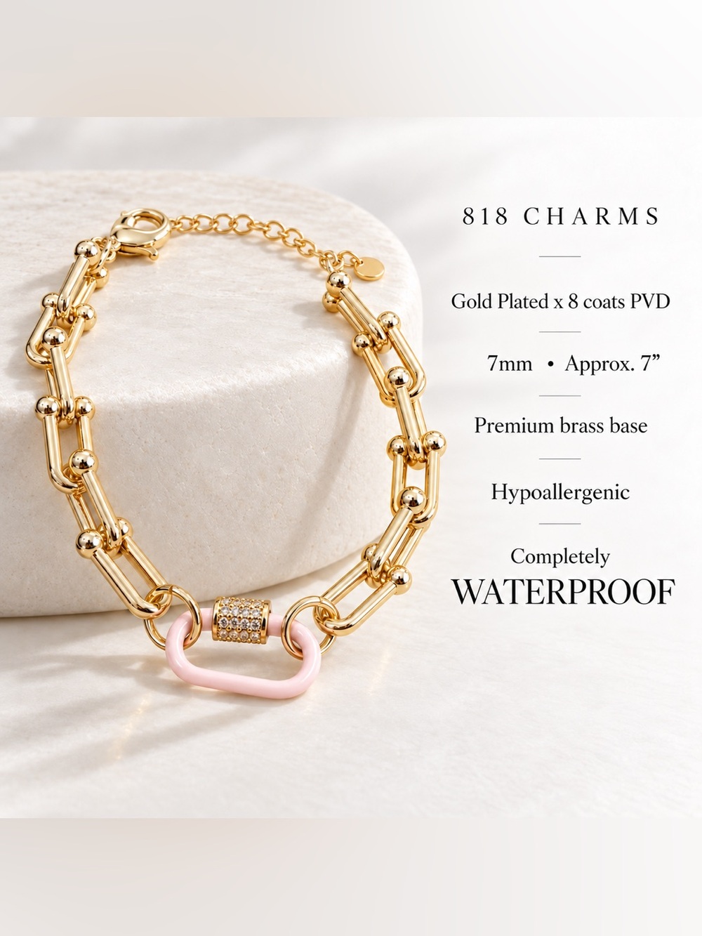 Micro Pink Carabiner + 18k Plated PVD U-Link Gold bracelet ✨NWT✨
